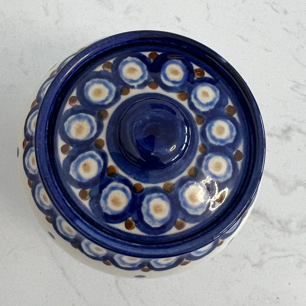 Vtg German‎ Pottery Creamer Pitcher Sugar Bowl Polish Pottery Style Hand Painted